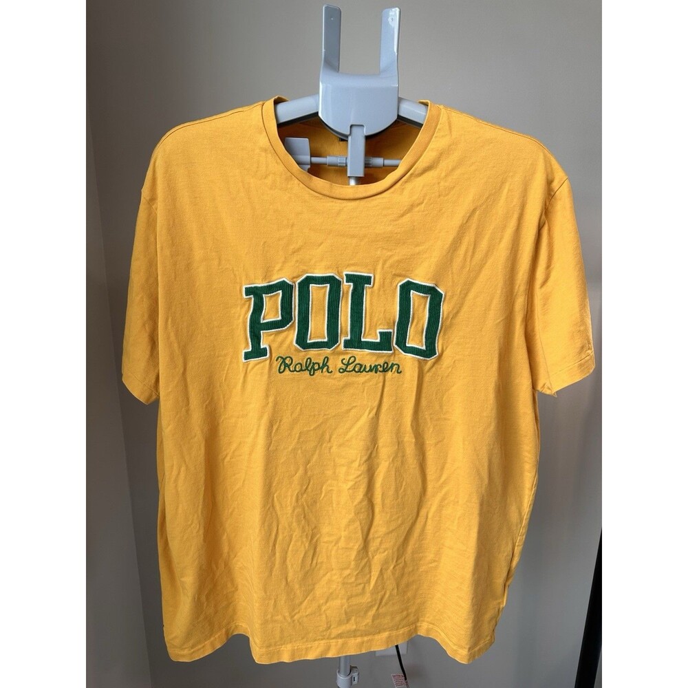 Polo Ralph Lauren Yellow T-Shirt Corduroy Applique Embroidered Logo Mens XL